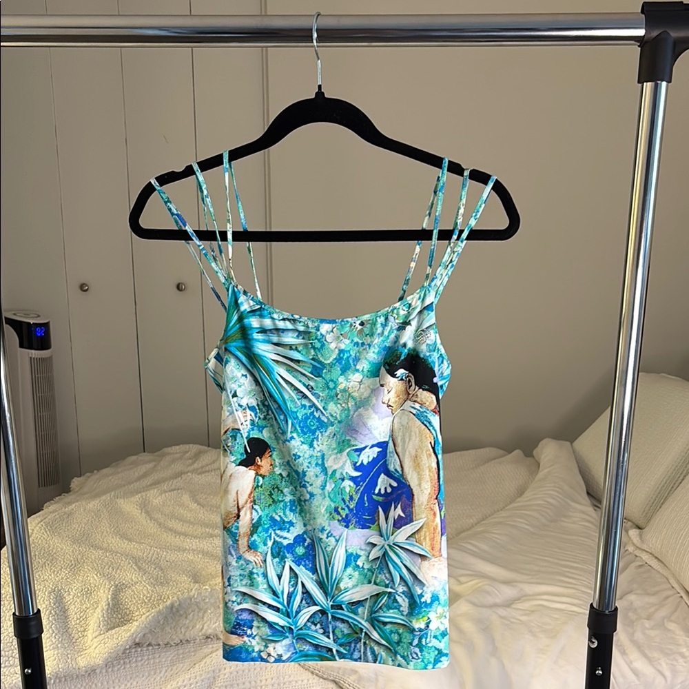 Hawaiian caracteres Paul Gauguin Blue and Green Women's Top Blumarine